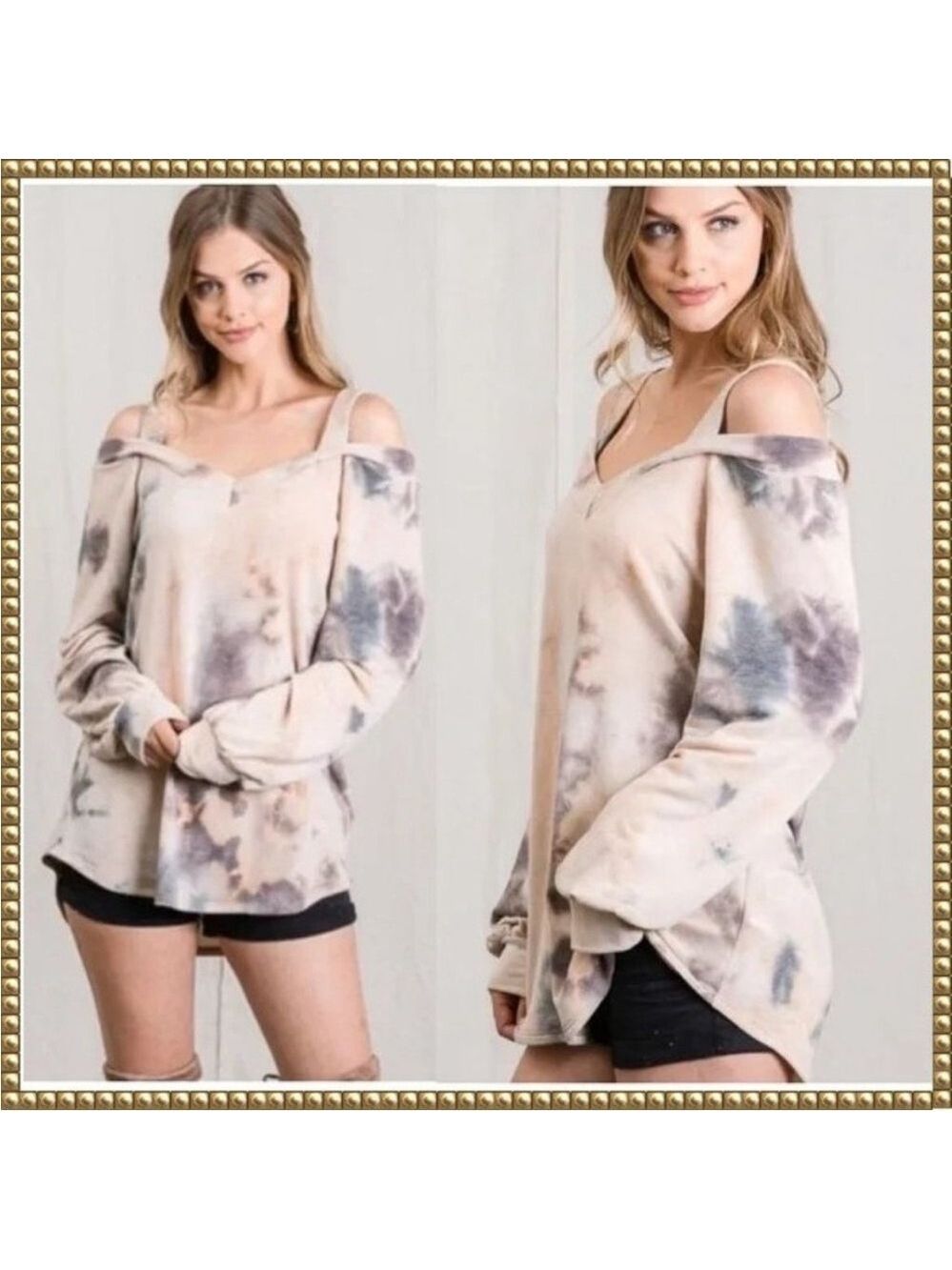 Open Tie Dye Cold Shoulder French Terry Top Large XL